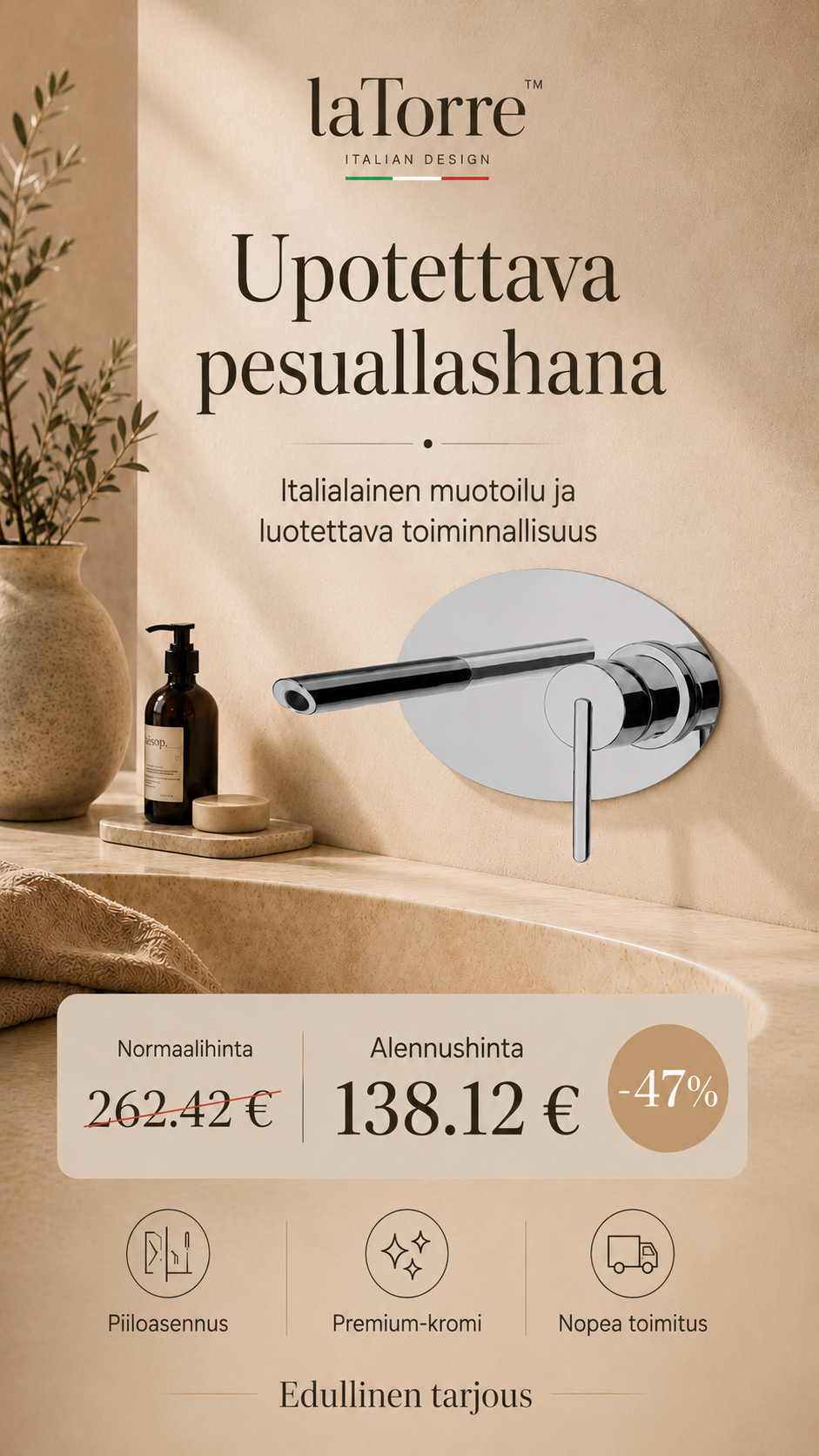 Sisäänrakennettava pesuallashana 26200, OVALINE